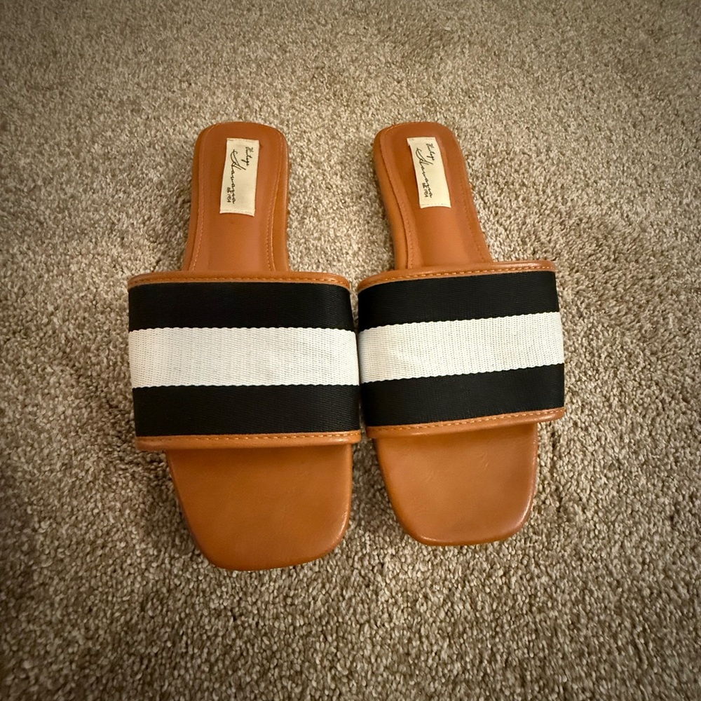 Vintage Havana Navy/White Striped Brown Leather Slip On